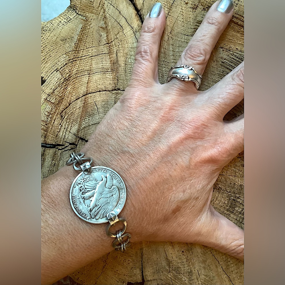 Half dollar bracelet, reversible & adjustable( sterling)